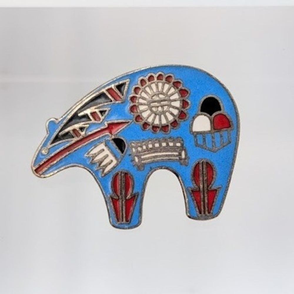 Vintage Southwestern Cloisonne Enamel Heartline Spirit Bear Brooch Pin